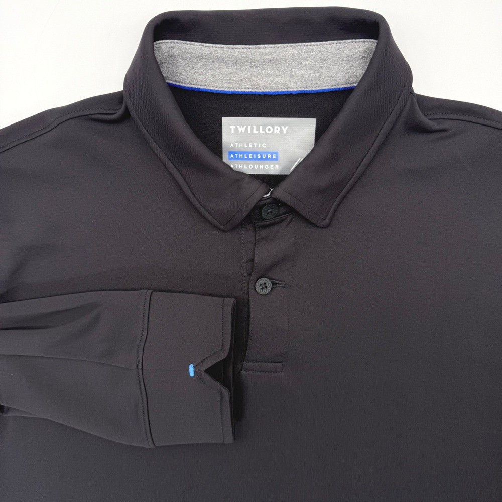 Twillory Polo Shirt Men L Black Athleisure Long Sleeve Performance Athlounger